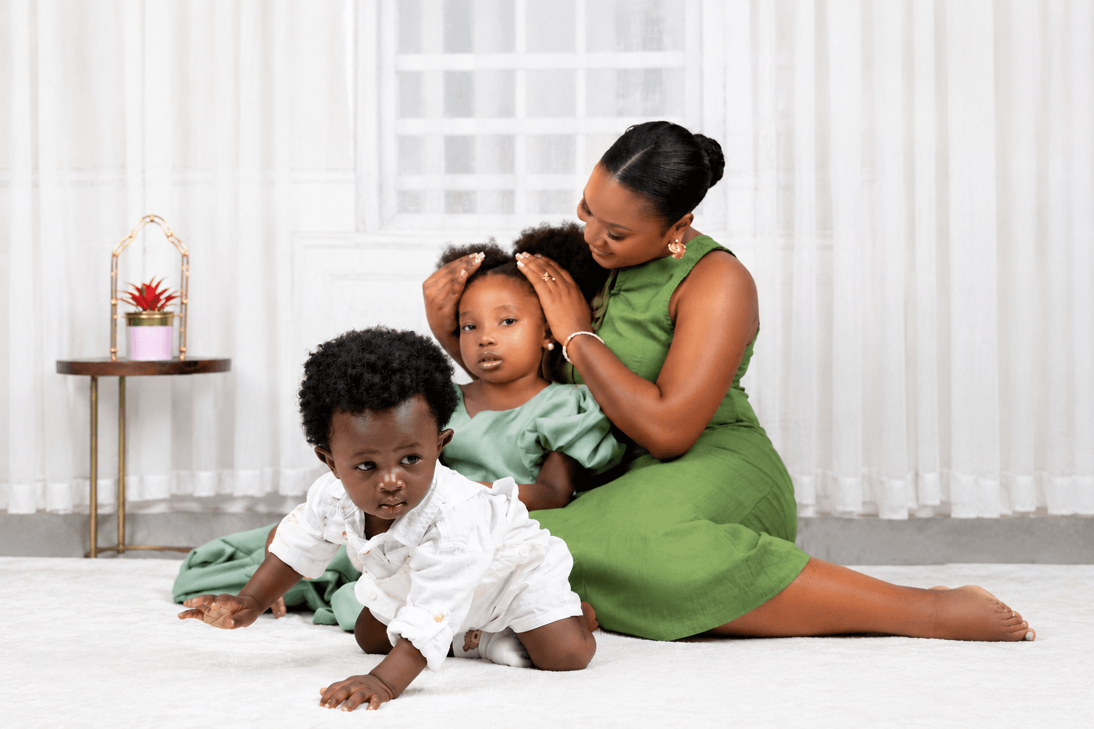 Family of three, mother and two kids